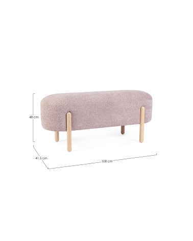 Banco Dayla en rosa antiguo, estilo vintage, patas de madera y tapizado buclé.