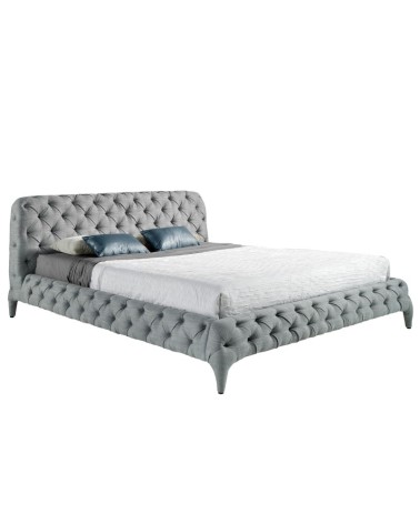 Cama Capitoné Tela Gris Modelo 7029