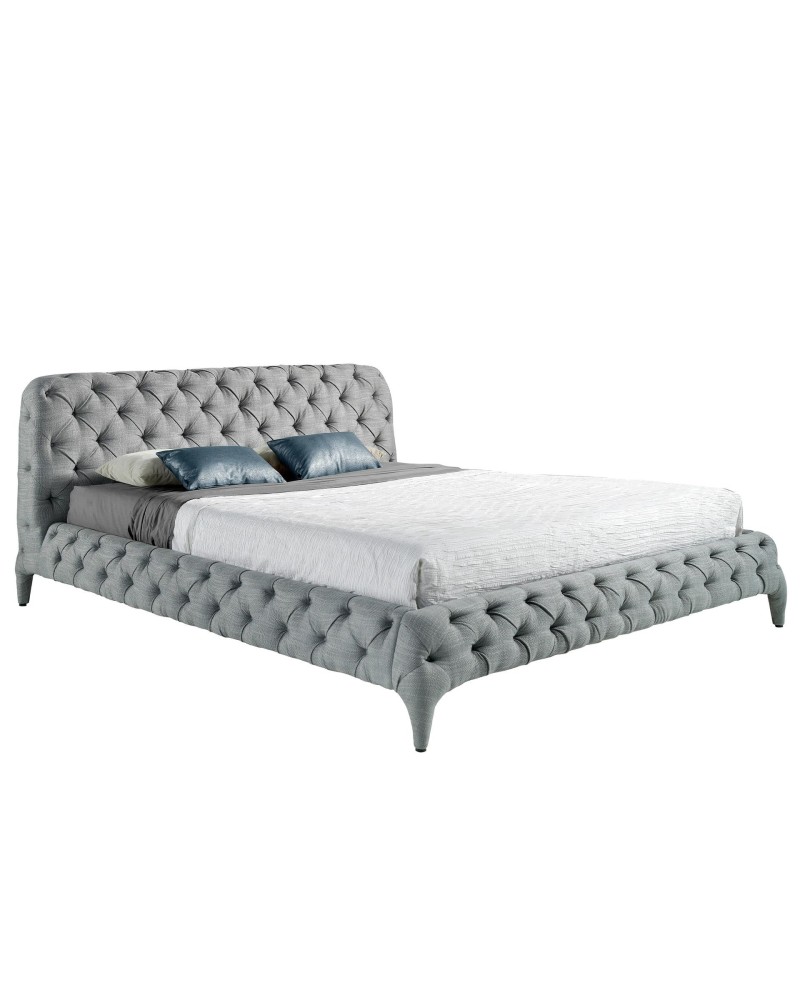 Cama Capitoné Tela Gris Modelo 7029