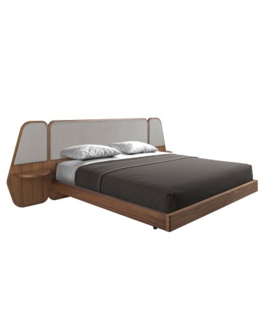 Cama Nogal y Tela Gris Modelo 7175