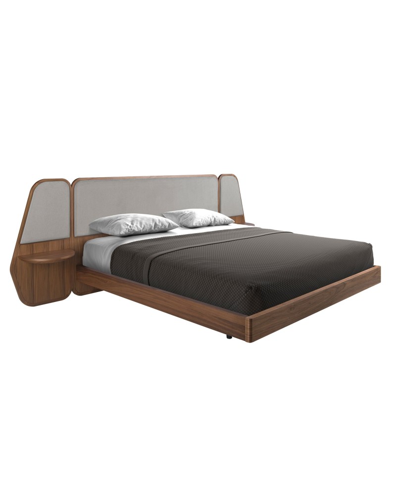 Cama Nogal y Tela Gris Modelo 7175