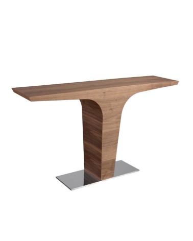 Consola rectangular de nogal con base de acero cromado