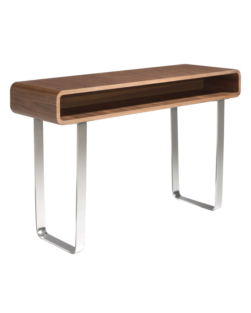 Consola rectangular de nogal y acero cromado