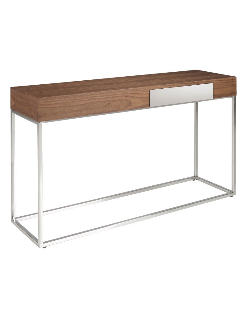 Consola rectangular de nogal y acero cromado