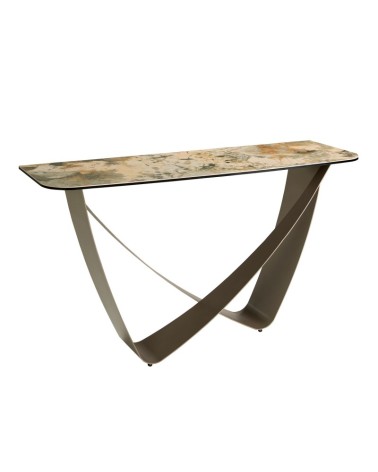 Consola rectangular de porcelana mármol y acero metálico topo