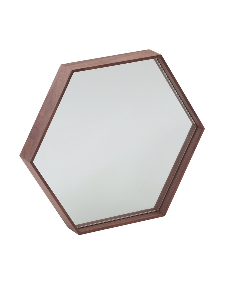 Espejo hexagonal de pared de nogal