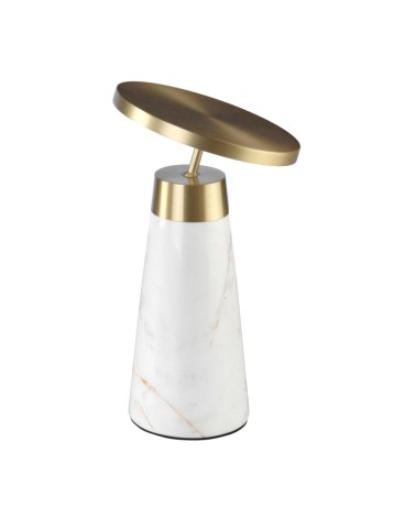 Lámpara de mesa de mármol blanco y acero dorado