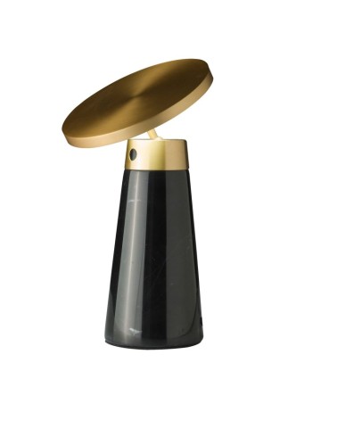 Lámpara de mesa de mármol negro y acero dorado