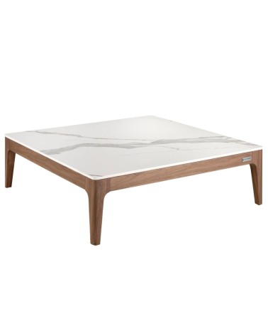 Mesa de centro cuadrada de porcelana mármol y nogal