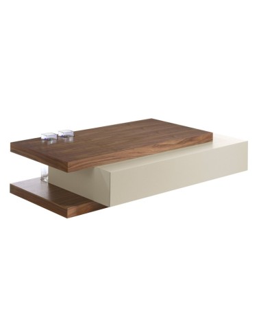 Mesa de centro rectangular de madera beige y nogal