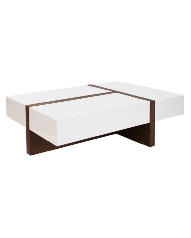 Mesa de centro rectangular de madera blanca y nogal