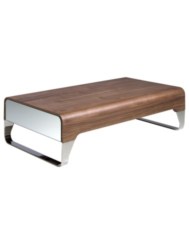 Mesa de centro rectangular de nogal y acero cromado