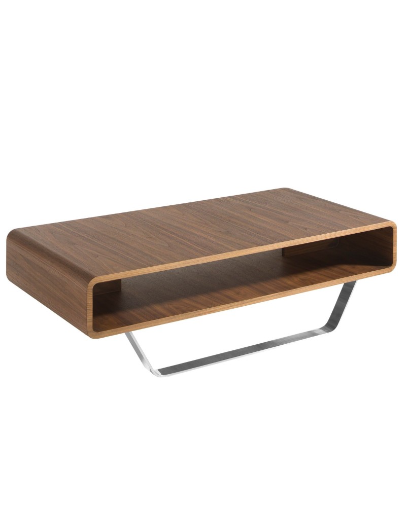 Mesa de centro rectangular de nogal y acero cromado