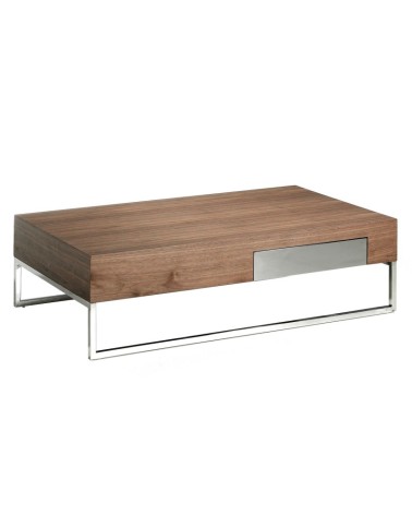 Mesa de centro rectangular de nogal y acero cromado