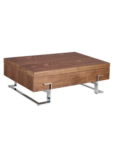 Mesa de centro rectangular de nogal y acero cromado