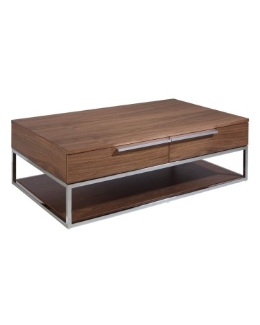 Mesa de centro rectangular de nogal y acero cromado