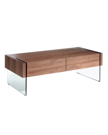 Mesa de centro rectangular de nogal y vidrio templado