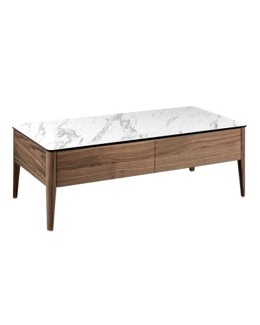 Mesa de centro rectangular de porcelana mármol y nogal