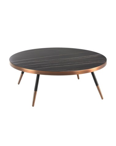 Mesa de centro redonda de porcelana mármol y acero negro