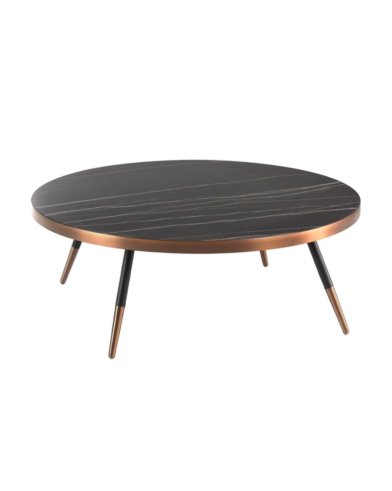 Mesa de centro redonda de porcelana mármol y acero negro