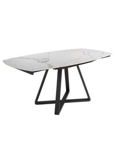 Mesa de comedor extensible ovalada de porcelana mármol y acero negro