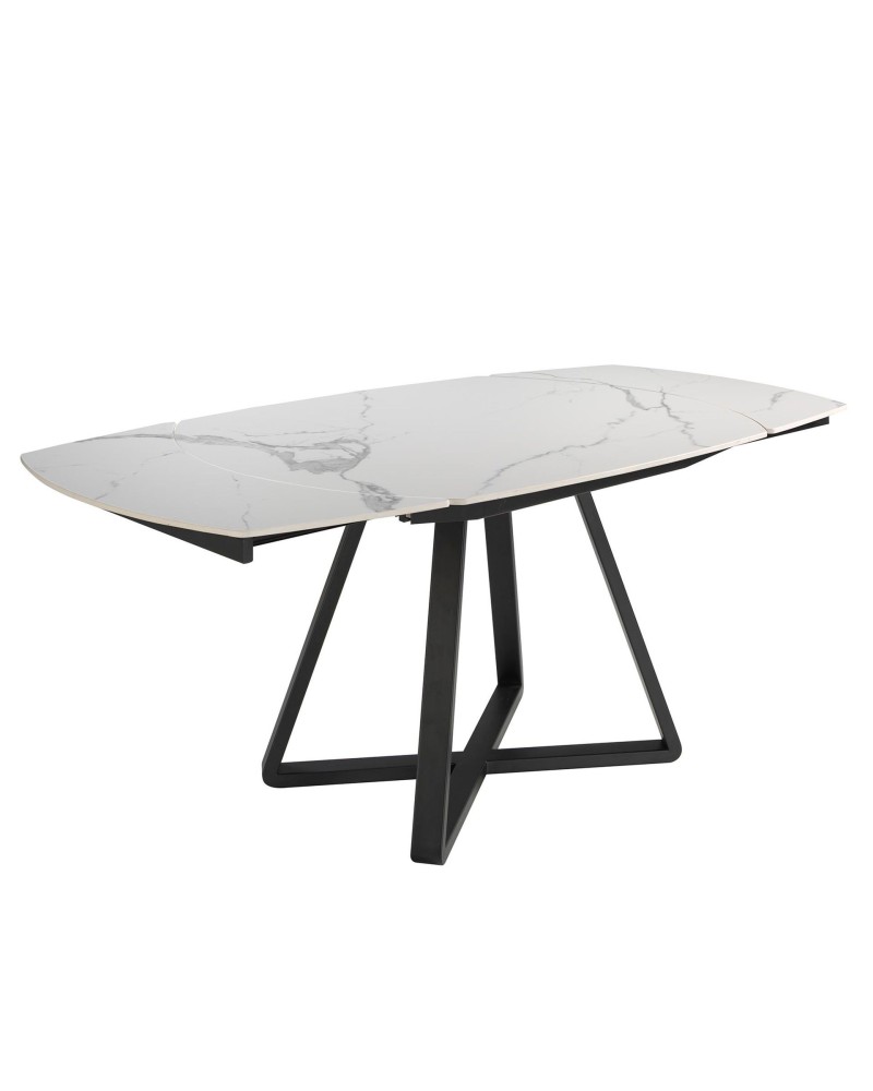 Mesa de comedor extensible ovalada de porcelana mármol y acero negro