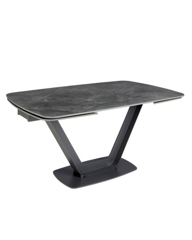 Mesa de comedor extensible ovalada de porcelana mármol y acero negro