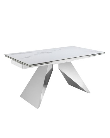 Mesa de comedor extensible rectangular de porcelana mármol y acero cromado