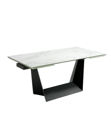 Mesa de comedor extensible rectangular de porcelana mármol y acero negro