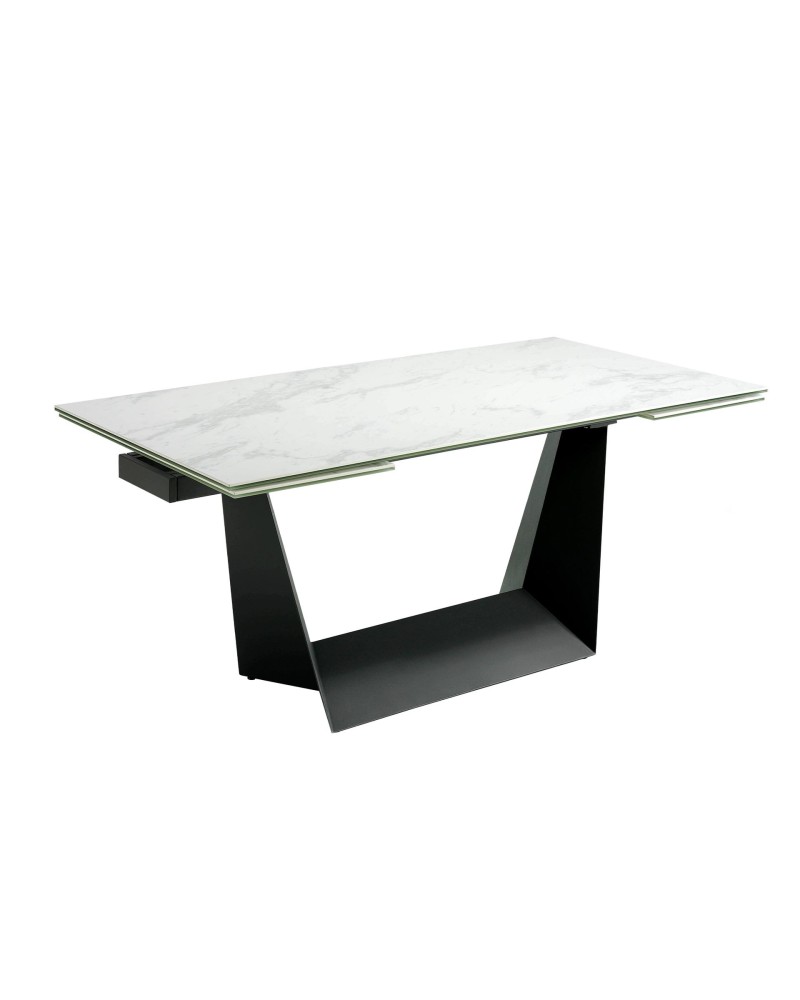 Mesa de comedor extensible rectangular de porcelana mármol y acero negro