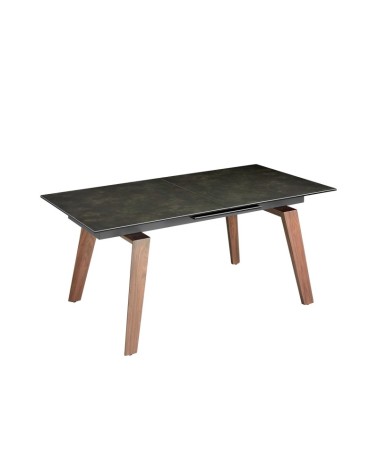 Mesa de comedor extensible rectangular de porcelana mármol y nogal