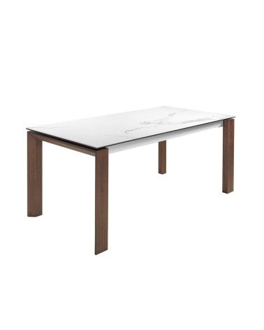Mesa de comedor extensible rectangular de porcelana mármol y nogal