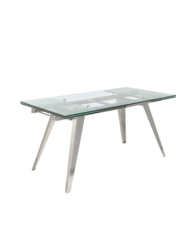 Mesa de comedor extensible rectangular de vidrio templado y acero cromado