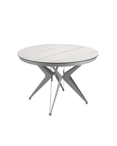 Mesa de comedor extensible redonda de porcelana mármol y acero color champán