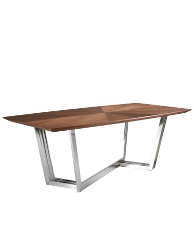 Mesa de comedor ovalada de nogal y acero cromado