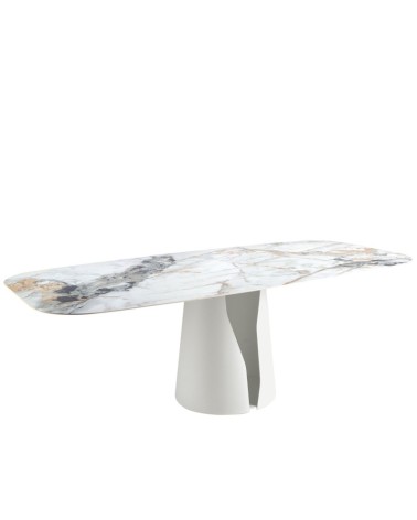 Mesa de comedor ovalada de porcelana mármol y acero blanco