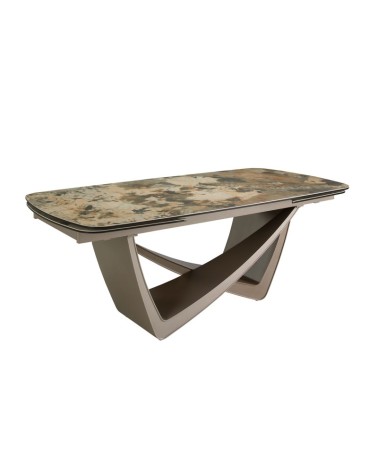 Mesa de comedor ovalada extensible de porcelana mármol y acero metálico topo