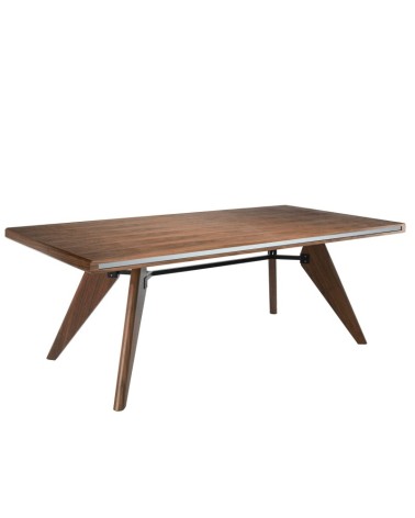 Mesa de comedor rectangular de nogal y nogal