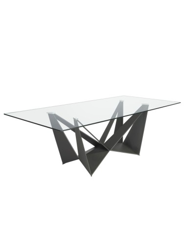 Mesa de comedor rectangular de vidrio templado y acero negro