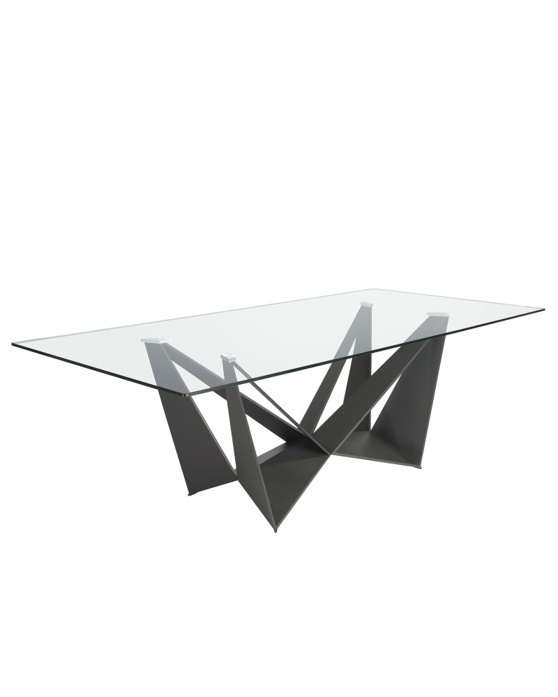 Mesa de comedor rectangular de vidrio templado y acero negro