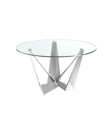 Mesa de comedor redonda de vidrio templado y acero cromado