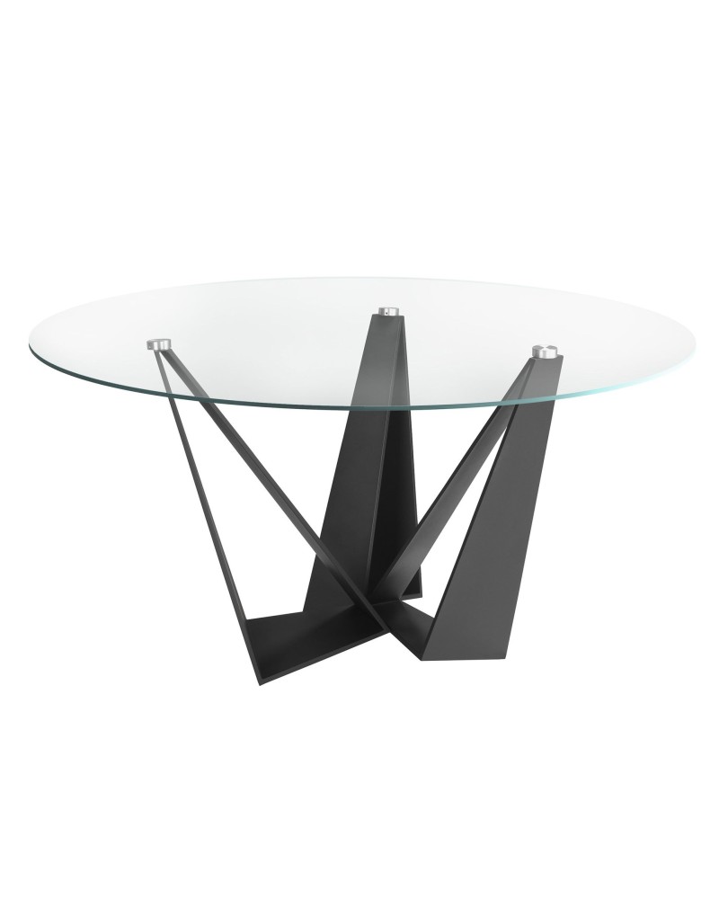 Mesa de comedor redonda de vidrio templado y acero negro