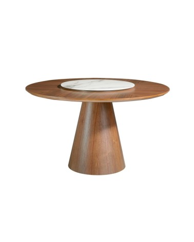 Mesa de comedor redonda giratoria de nogal