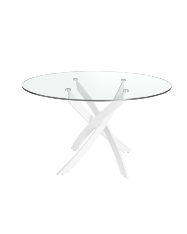 Mesa redonda 130 cm de vidrio templado y acero blanco 130 cm