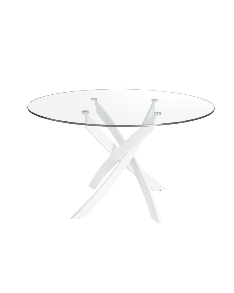 Mesa redonda 140 cm de vidrio templado y acero blanco