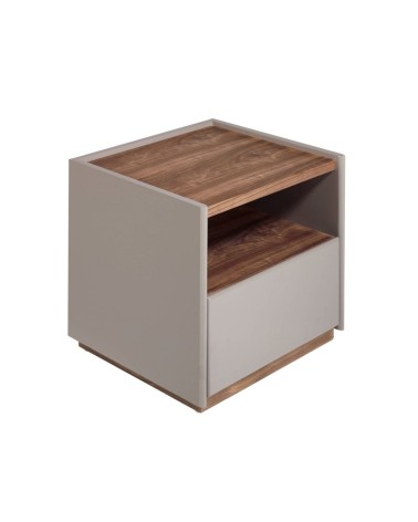 Mesita de noche de madera gris y nogal