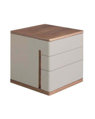 Mesita de noche de madera gris y nogal