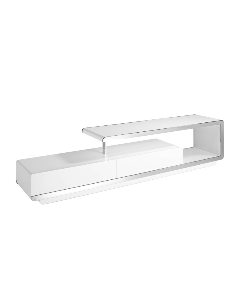 Mueble de TV blanco de madera con base de acero cromado