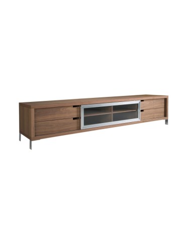 Mueble de TV de nogal y acero cromado