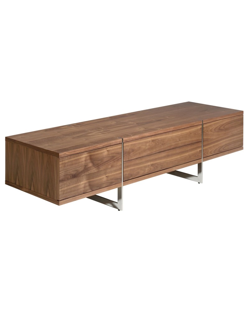 Mueble de TV de nogal y acero cromado